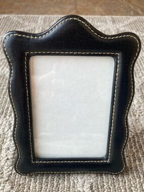 Vintage Leather Black Picture Frame with Contrast Stitching with Glass
